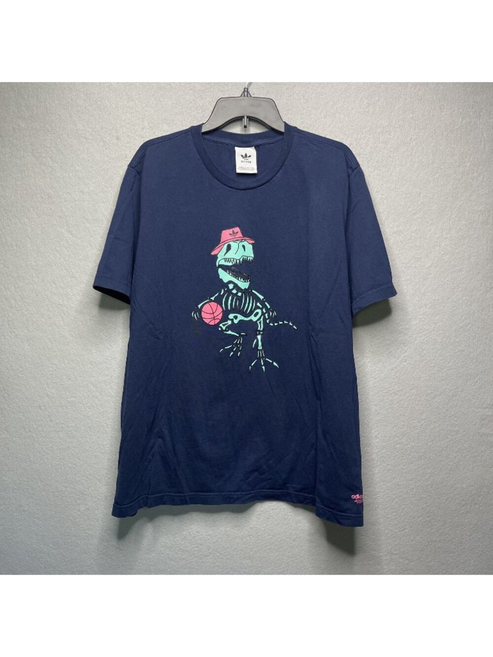 Adidas Originals Mens Blue Dinosaur Graphic T-Shirt Cotton Size 5